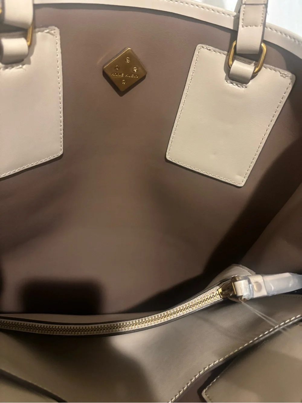 Anne Klein Beige Large Tote with Gold-Accent Logo
